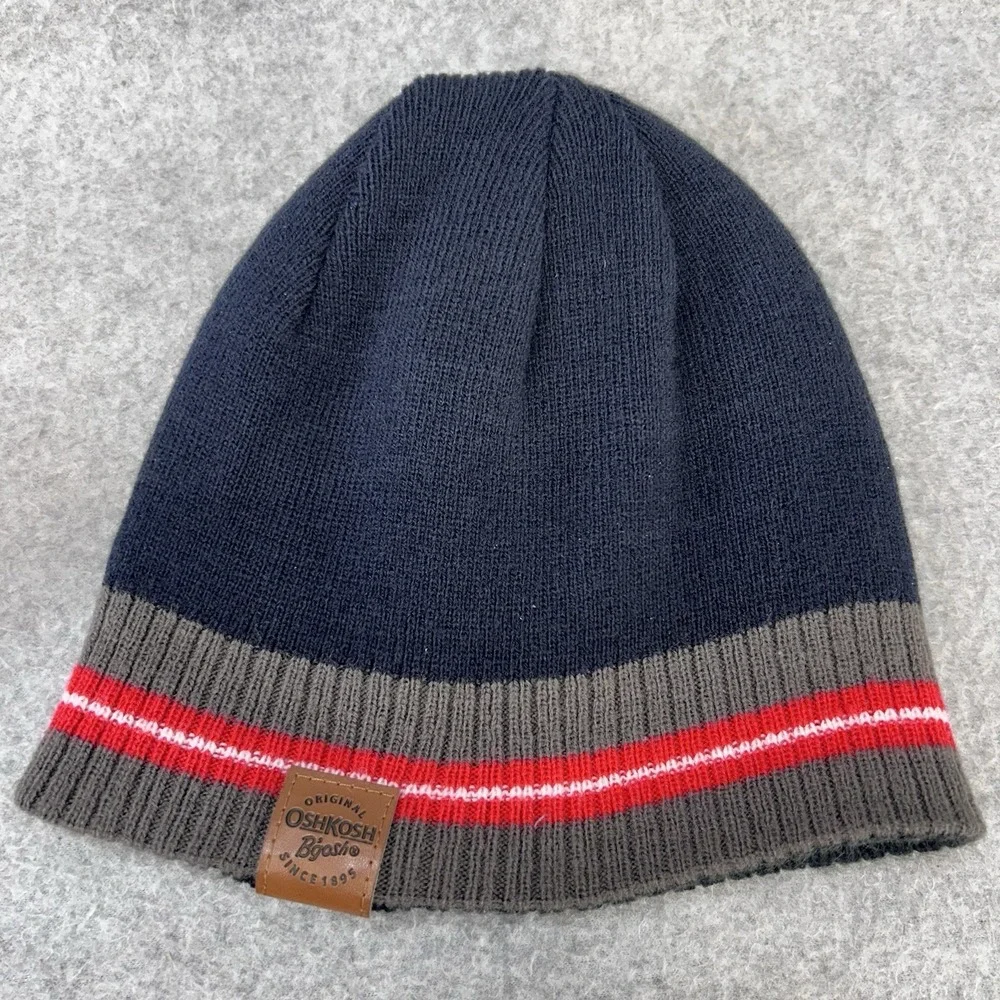 OshKosh B'gosh Dinosaur Reversible Beanie Knit Hat Kids Gray Blue